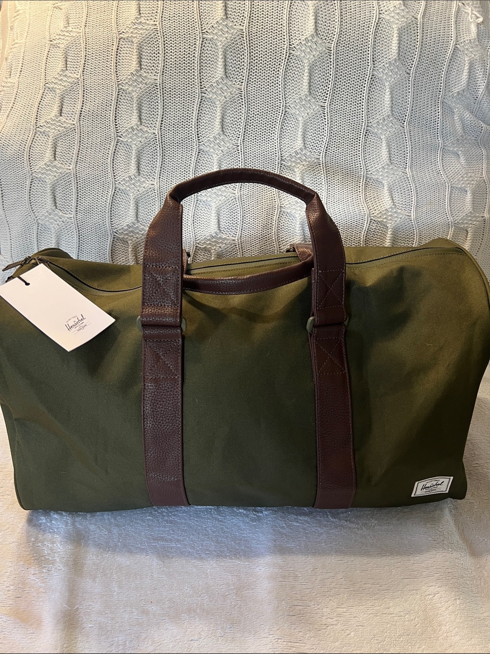 Herschel Ivy Green Duffel with Brown Leather-Style Straps